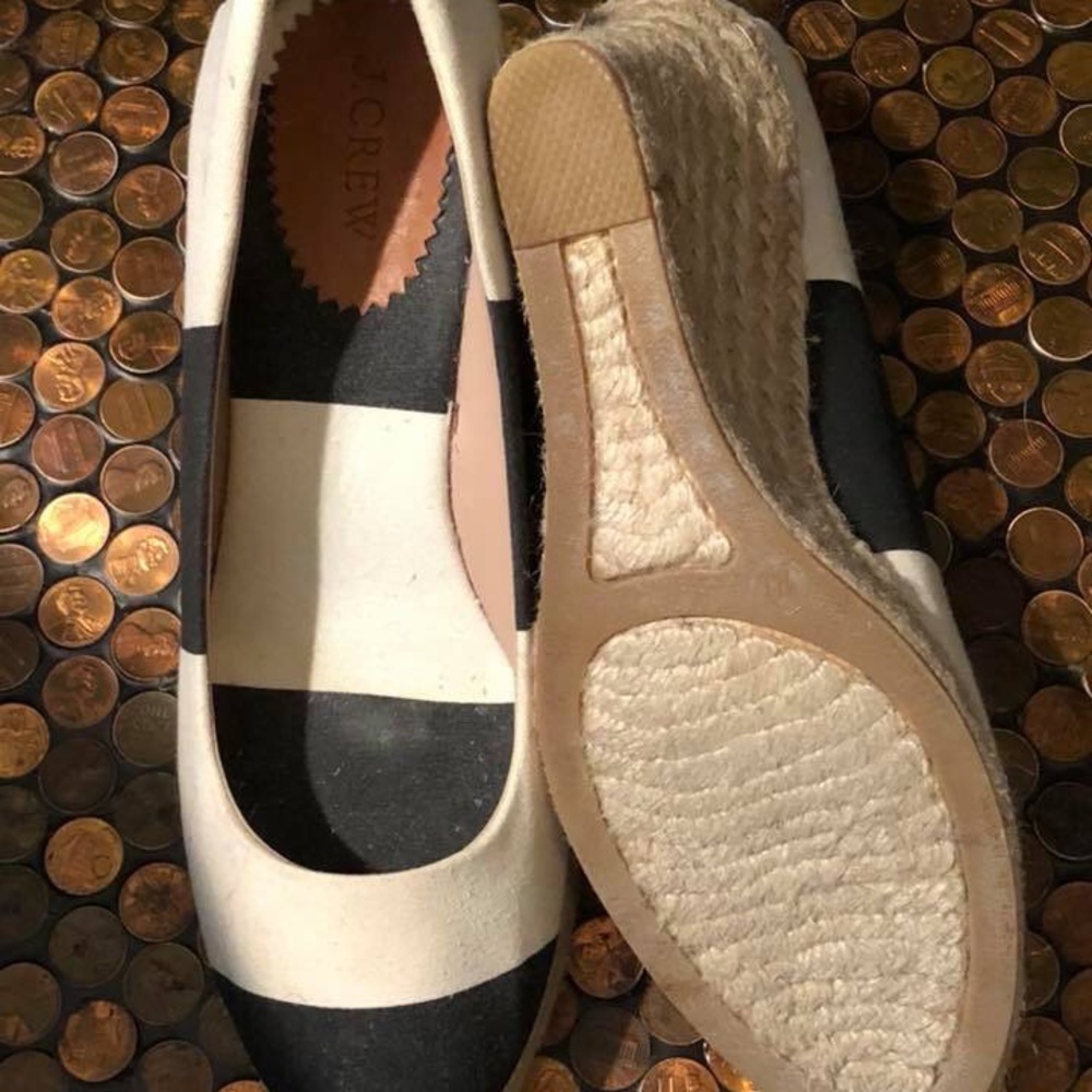 J Crew Seville Espadrille Cream/Black Striped EEUC